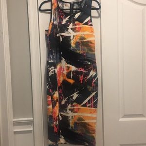 H&M scuba bodycon midi dress Sz M fun print